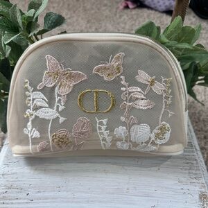 GWP- Dior Beige Floral Embroidered Cosmetic Bag